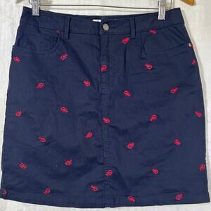 Croft Barrow VTG Skort 6 Navy Blue Red Embroidered Lobsters Shorts Skirt Stretch